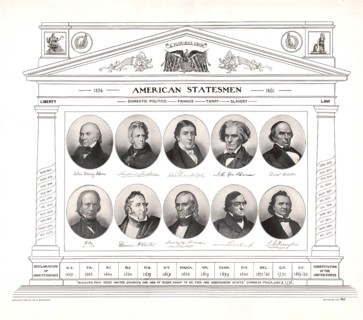 American Statesmen 1824—1861 shows a lithograph of important American statesmen of this period in