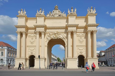 Brandenburg Gate built in 1771, city gate, archway, pedestrian, Luisenplatz, Potsdam, Havelland,