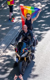 The Dykes on Bikes Rhein-Weser, a lesbian motorcycle club, at Ruhrpride in Essen, CSD, largest