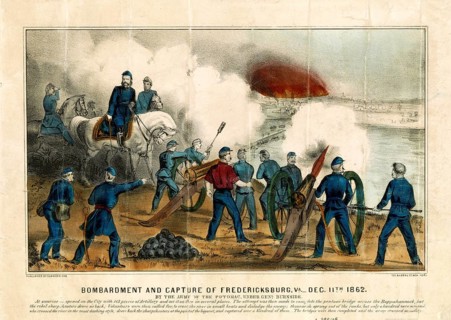 Illustration shows the beginning of the Battle of Fredericksburg on December 11, 1862, during which