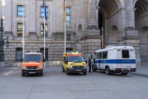 Christopher Street Day, CSD, police security measures and emergency vehicles from various emergency