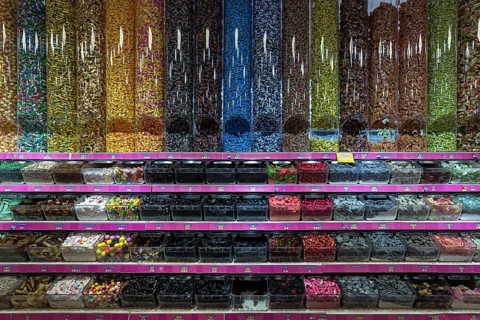 Different types of bobons in a candy store, the Netherlands