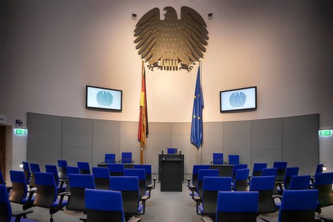 Interior view, replica German Bundestag, Parliament, Federal Eagle, seats, Parliamentary History