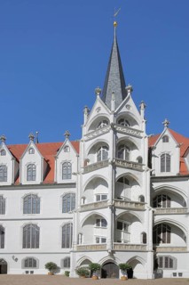 Großer Wendelstein, spiral staircase, courtyard, late Gothic Albrechtsburg, Burgberg, Meissen,