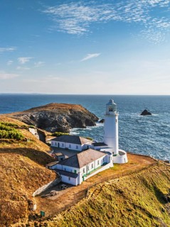 Trevose Head Lighthouse from a drone, Padstow, Cornwall, England, United Kingdom