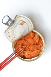 Kimchi, opened tin with kimchi