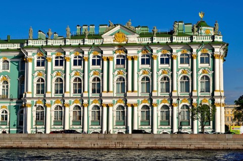 A close-up of a classically decorated palace with detailed façade, Winter Palace, Hermitage, Saint