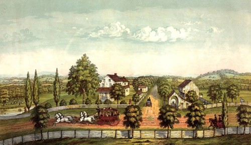 Robert Fulton's birthplace in Lancaster County, Pennsylvania. The lithograph was created by John H.