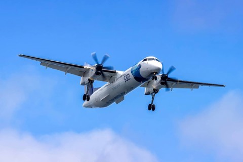 A SATA Air Acores Bombardier Dash 8-Q400 aircraft with the license plate CS-TRE at Ponta Delgada