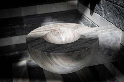 Baptismal font, interior, Roman Catholic church of San Giovanni Battista, built in the same place