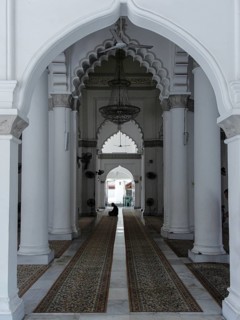 Kapitan Keling Mosque, GeorgeTown Penang Malaysia, perspective, Interior of a mosque with a person