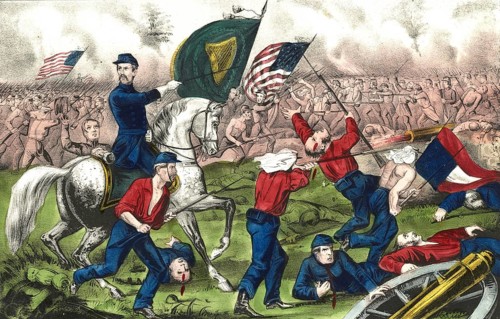 Colonel Michael Corcoran at the head of the 69th New York Militia Regiment known as the Gallant