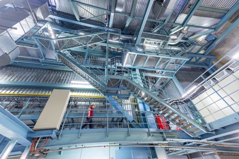 Nossener Brücke gas turbine CHP plant, gas turbine opened during regular maintenance, Dresden,
