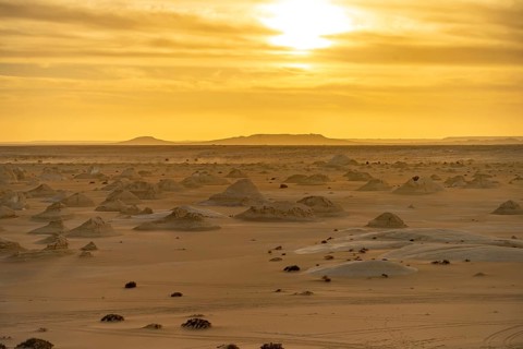 Sunset in the White Desert National Park in the Egyptian part of the Libyan Desert, Egypt