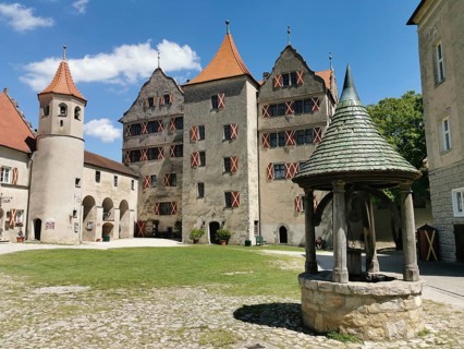 Courtyard with Fürstenbau, Harburg Castle, Harburg, Donau-Ries District, Swabia, Bavaria, Germany
