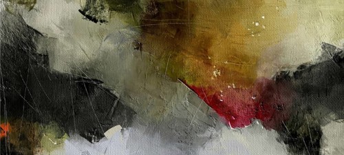 A high-contrast digital abstract painting featuring a blend of vibrant yellows and oranges against