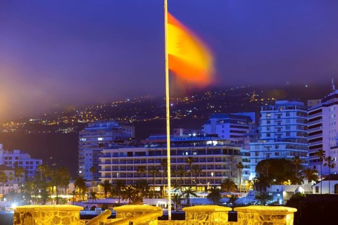 Night view of Plaza de Europa, an atmospheric square in the old fishing and harbour district of La