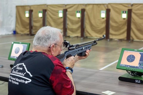 Detroit, Michigan - Air rifle competition at the National Veterans Wheelchair Games. The annual