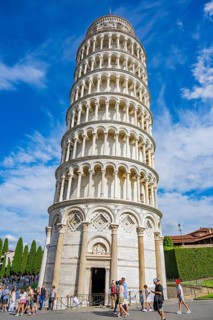 Piazza dei Miracoli with leaning tower, Pisa on a sunny day, Tuscany, UNESCO World Heritage, Italy,