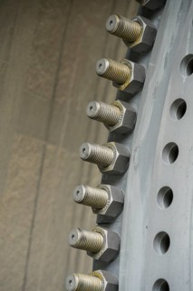 Screws and nuts arranged in a circle on the rotor hub of a wind turbine, bolt pitch circle,