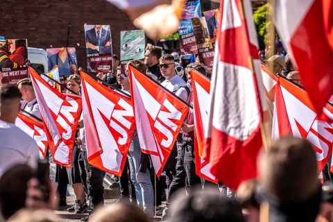 Youth organization Young Nationalists, the party Die Heimat, NPD successor, demonstrates on May 1