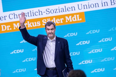38th Federal Party Congress of the CDU of Germany in Stuttgart. Greetings from Markus Söder, party