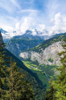 View of the Lauterbrunnen valley, Mettlenalp, picturesque mountain landscape, Bernese Alps, Bernese