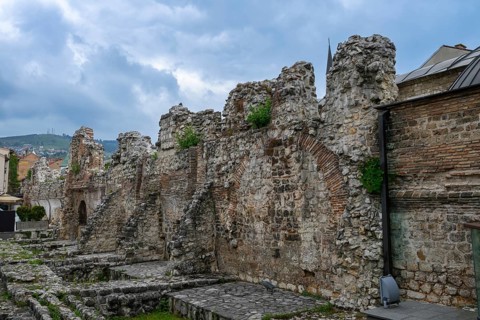 The historical Tašlihan ruins—meaning stone inn—one of three major caravanserais that made Sarajevo