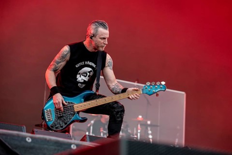 Bass player Brian Marshall from the American rock band Alter Bridge live on the Mandora Stage
