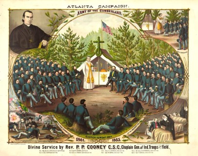 A lithograph from 1865 depicts a Catholic field service on Easter Sunday (27 March 1864) during the