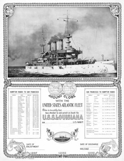 Historic memorial certificate and the World with the United States Atlantic Fleet for a sailor who