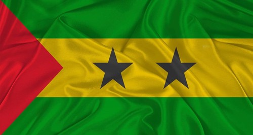 Sao Tomean flag with fabric texture. Realistic flag of Sao Tome and Principe waving, National flag
