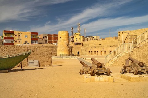 Cannons in the courtyard of Sultan Selim's Ottoman fort in Al-Qusair or El Quseir, Egypt