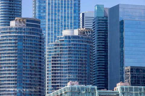 Scenic Toronto financial district skyline view from Ontario Lake