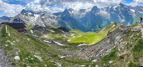 Panoramic view of small switchbacks in the middle of the picture North ramp North driveway of