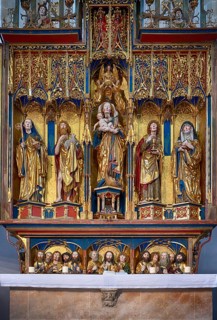Interior view, partial view, high altar, shrine and predella, chancel with movable pair of double