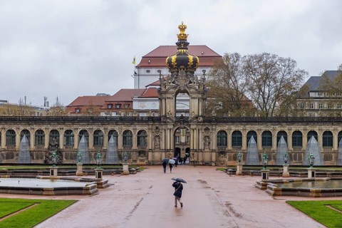 Zwinger's Pleasure Garden in Rain, Dresden, Saxony, Germany