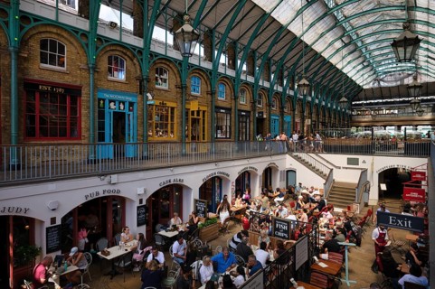 Interior view of restaurants, shops, pubs, market, market hall, Covent Garden Market, Westminster,