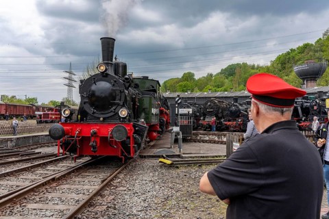 Three-axle steam locomotive Lower Saxony visiting the Bochum Railway Museum, museum days weekend,