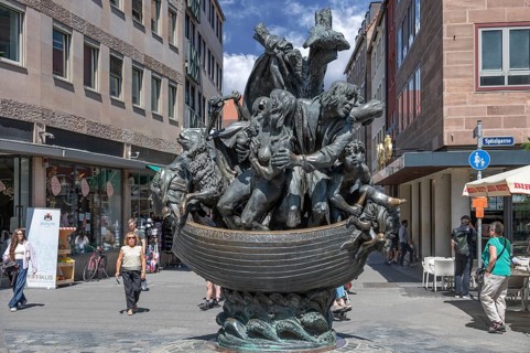 Narrenschiffbrunnen, a fountain sculpture, erected in 2007, by German sculptor Jürgen Weber, 1928