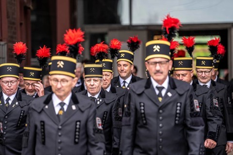The Ruhrkohle Choir, Bergmannschor, in traditional miner dress with mountain smock and chess hat