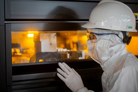 Clean room of Infineon Technologies AG's new Smart Power Fab in Dresden on June 10. The Smart Power