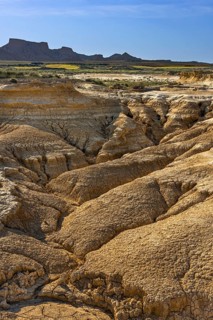 Rock formation caused by erosion in the morning light in the Bardenas Reales Natural Park, Navarra,