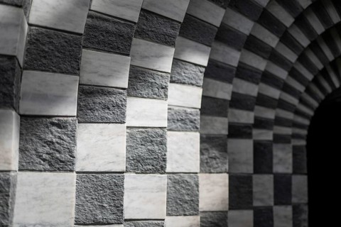 Marble and gneiss alternating in layers, round arch, interior, Roman Catholic church of San