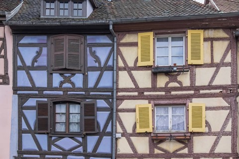 Colourful half-timbered house facades, old town of Colmar, Haut-Rhin Department, European