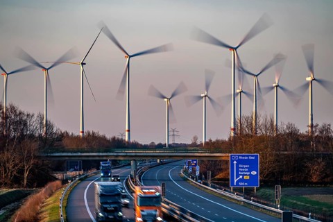Borsum wind farm, near Rhede, on the A31 motorway, the wind farm was put into operation in 2001 and