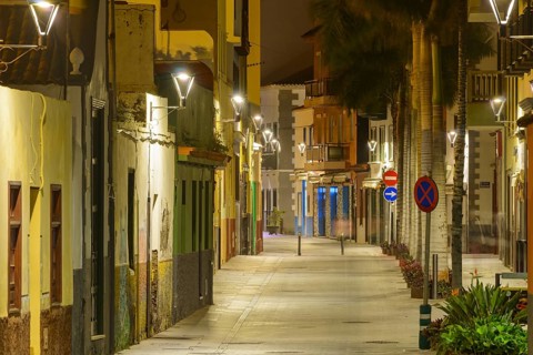 Night view of Calle Mequinez, one of the most atmospheric streets in the old fishing and harbour