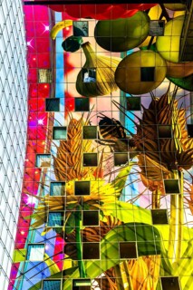 Markthal from 2014, offers over 100 food stalls and delicatessens with spectacular ceiling fresco