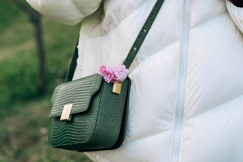 Fashion Stylish Reptile Imitation Women's Handbags With Pink Japanese Cherry Blossoms (Prunus