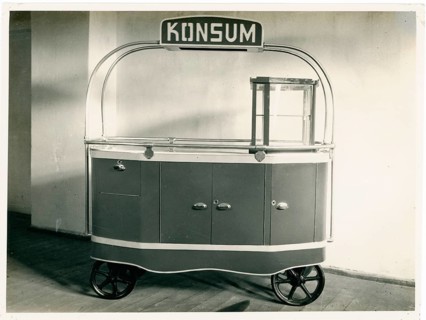 DDR, HO, DDR design, Konsum, large sales car with signs, glossy surface and two wheels in classic